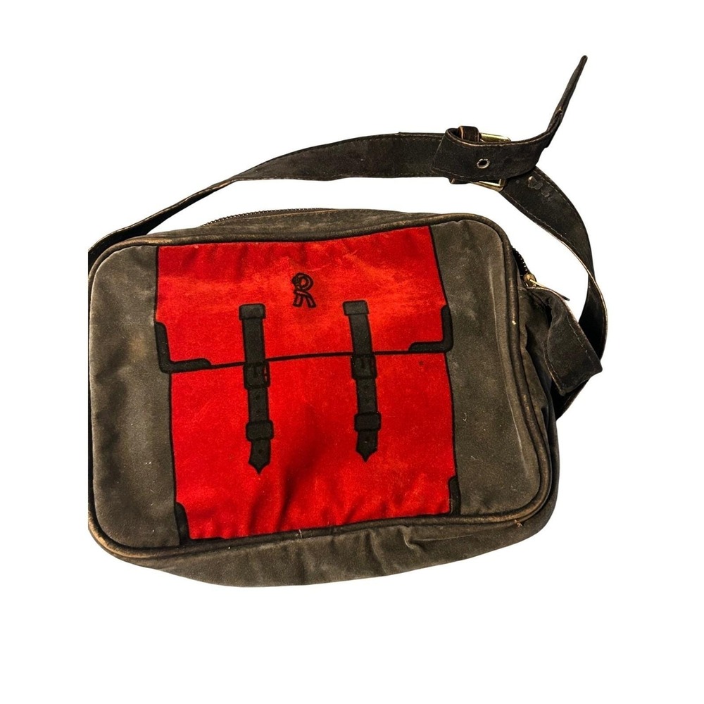 Roberta Di Camerino Messenger Bag Red Suede Leather Accent
